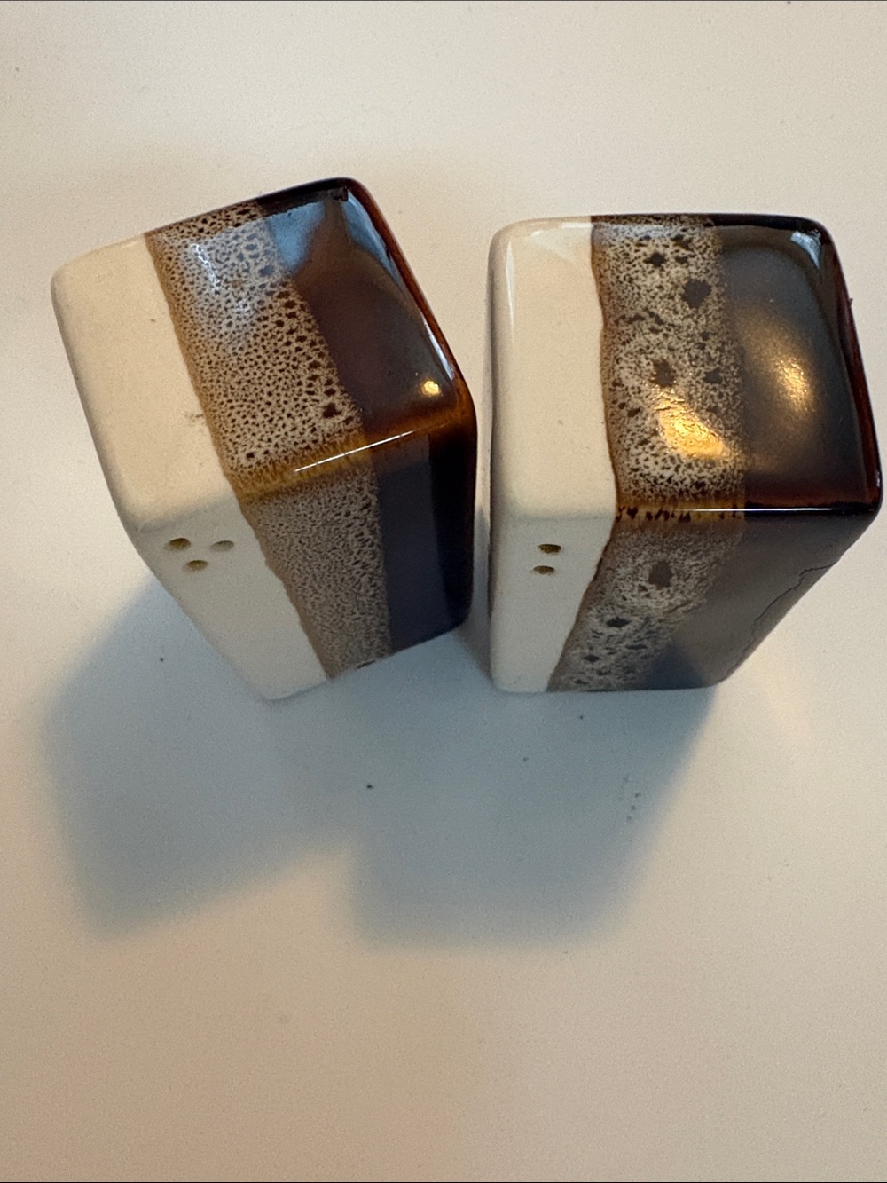 Brown and Cream Striped Ceramic Salt & Pepper Set